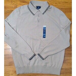 New Ben Sherman L/S Jersey Stitch Polo Shirt Spice Tan Mens Size L Recycled NWT